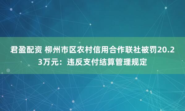 君盈配资 柳州市区农村信用合作联社被罚20.23万元：违反支付结算管理规定