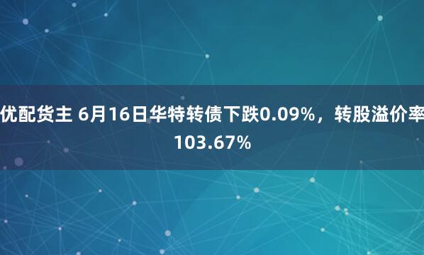 优配货主 6月16日华特转债下跌0.09%，转股溢价率103.67%